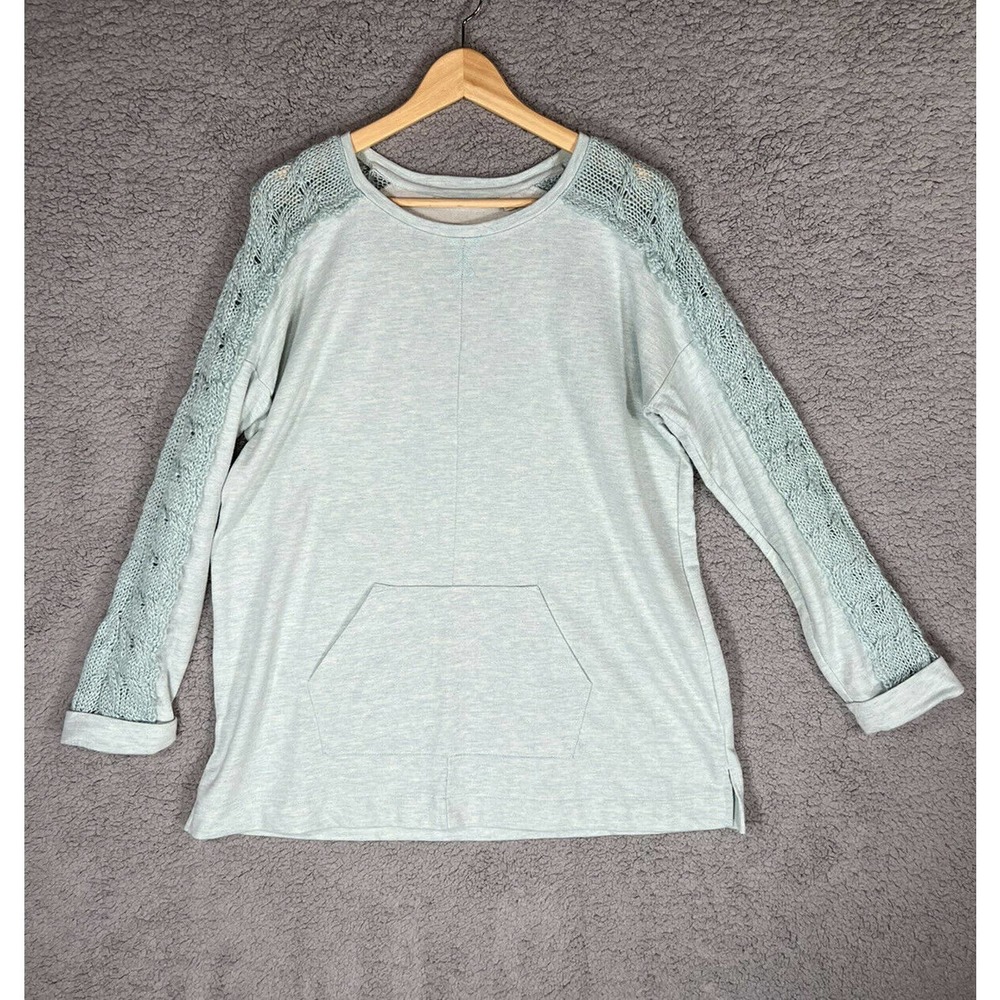 SOFT SURROUNDINGS Teal Blue Pullover Sweatshirt Knit Arm Front Pocket Medium